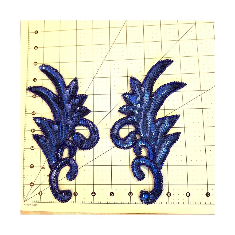 Blue sequin and bead appliques mirror pair